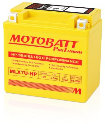 MOTOBATT - Batteria Litio Moto HP MLX7UHP | 12V 5.0Ah 350CCA | Ultraligera con BMS Integrado | Compatibile con YTX5L-BS, e altri | Compatibile con Honda, Yamaha, Kawasaki, Suzuki, BMW e tutti