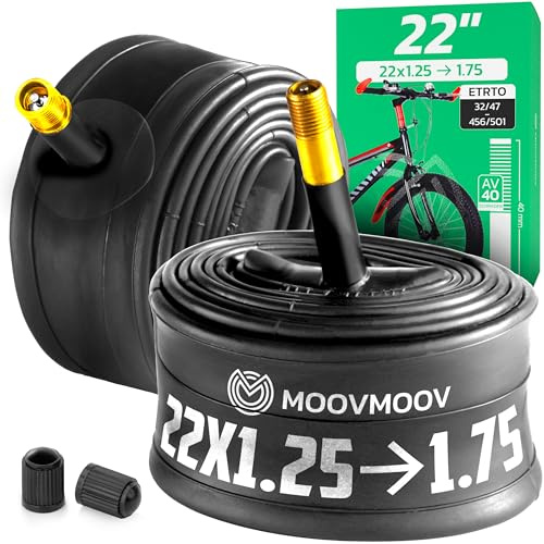 MoovMoov Fahrradschlauch 22 Zoll - Für Reifen 22x1 1/4, 22x1 3/8, 22x1.50, 22x1 1/2, 22x1.75 und 22x1 3/4 mit ETRTO 32-501 bis 44-501 - 2er-Set - Für Fahrrad