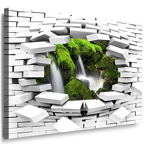 Julia-Art Bilder - Mauerloch 40 x 30 cm Leinwandbild XXL Wandbild Wanddeko modern Kunstdruck Wasserfall 148wl1
