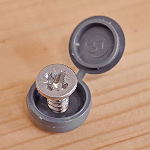 50 x Graphite Grey Hinged Screw Cover Caps Pozi Phillips Pan Head Countersunk