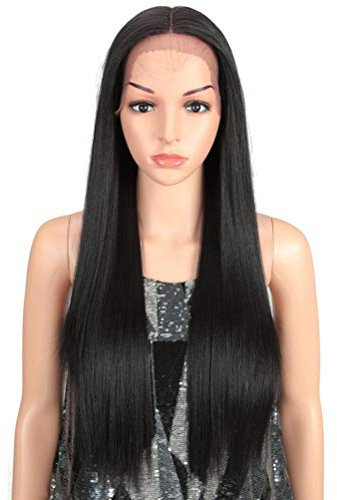 Style Icon Lace-Front-Perücke, 66 cm lang, glatt, Kunsthaar-Perücke mit Babyhaar, halb handgebunden, 130% Dichte, Perücke mit hitzebeständiger Faser