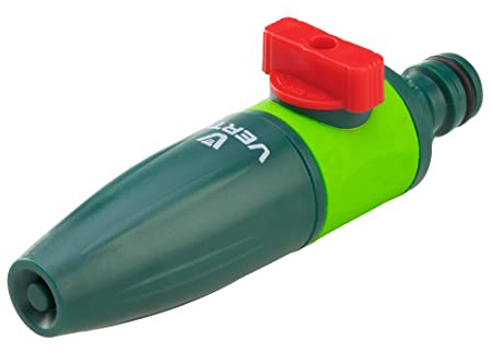 VERTO Sprinkler, gerade Ausführung, einstoffig VERTO Reinigungsspritze | Einstellung der Wasserstrahlintensität, Grün Gartenschlauchspritze mit Stoppfunktion, Für die Garten Bewässerung
