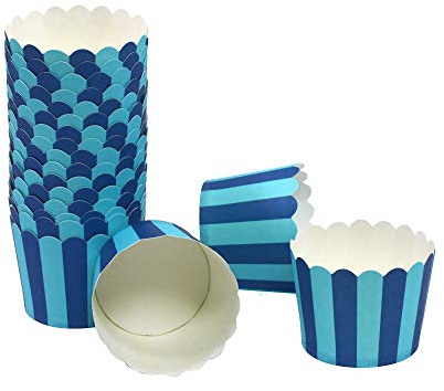 Frau WunderVoll® 100 Muffin BACKFORMEN BLAU, HELLBLAUE Streifen, Durchmesser 5 cm/Muffinbackform, Muffinform, Backformen, Backförmchen, Cupcake Formen, Muffin Förmchen Papier