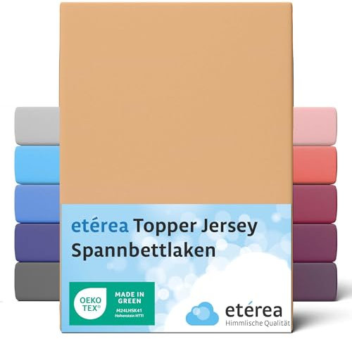etérea Jersey Topper Spannbettlaken 180x200-200x200 cm Sand für 5-10 cm Steghöhe 100% Baumwolle - Oekotex Spannbetttuch Matratzen Bett Bezug - Bettlaken 180x200cm - 200x200cm Beige