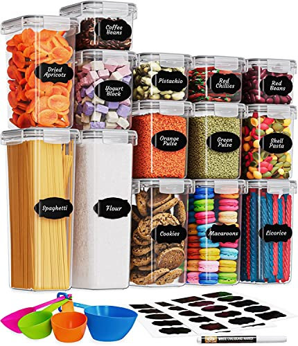 Chef's Path Vorratsdosen mit Deckel - 14er Set großer Kunststoffbehälter - BPA-freie Müslibehälter- luftdichte Lebensmittelbehälter & Küchenorganizer zur Aufbewahrung von Müsli, Mehl, Zucker, Nudeln