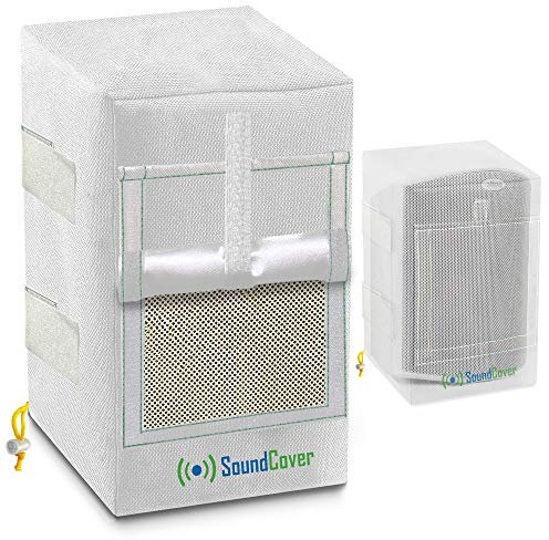 Two White Waterproof 600D Outdoor Speaker Covers for C-Bracket Mounted Speakers – Fits Yamaha NS-AW194, Polk Audio Atrium 4, Herdio 4 (Max Dimensions: H 9.85 x W 5.9 x D 6.9)