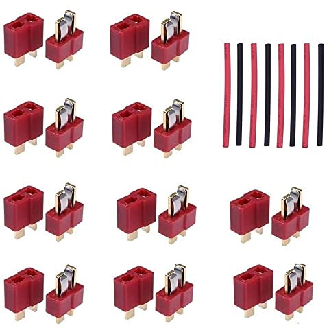 N/B YYWEi T Stecker Deans T Plug stecker Stil Männlich und Weiblich Rc T-stecker mit 8 stücke 10cm Schrumpfschlauch Für RC LiPo Batterie(10 Paar)