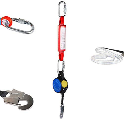 YDDHQ Höhensicherungsgerät, Retractable Fallschutzausrüstungen für Dachkonstruktion, Auffanggurt Absturzsicherung Fallschutz-Set (mit Karabiner und Haken), Leicht zu Tragen, 3m