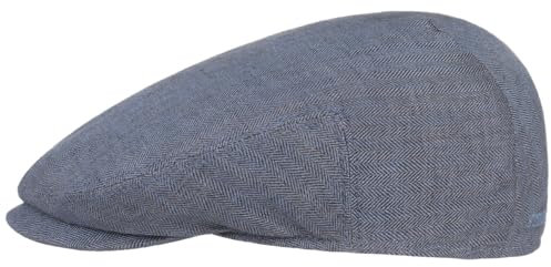 Stetson Woodfield Linen Flat Cap Leinenmütze Herren Schirmmütze mit UV-Schutz Herringbone Frühjahr Sommer braun-blau 58 cm
