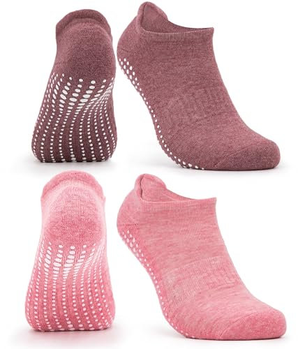 Occulto Damen & Herren Yoga Socken 2-4er Pack (Modell: Mady) 2 Paare | Pink-Rot 35-38