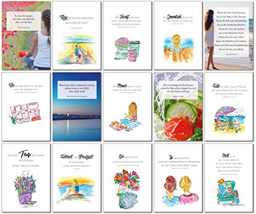 24 Postkarten im Set mit Sprüchen und Zitaten zum Thema Essen, Gewohnheiten, Motivation, Achtsamkeit und Selbstliebe