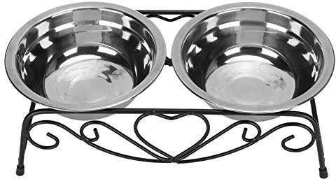 Stainless Steel Pet Bowl Double Dog Bowl Dog Double Diner Feeder Dual Purpose Food Water Bowl for Small Dog and Cat with Iron Frame