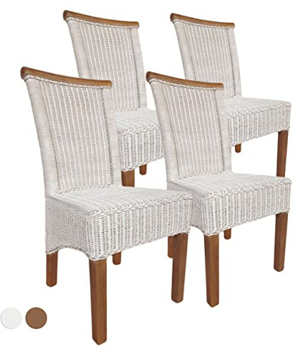kreatives Wohnen Set Rattanstühle Perth 4 Stück weiß Sitzkissen Leinen weiß ohne Sitzkissen Esszimmer-Stühle