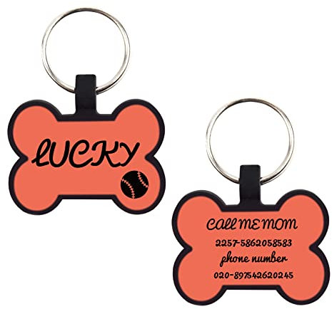 CAMAL 2 Stücke Hundemarke, Personalisierte Silikon-Hundemarke mit Gravur, Plakette für Hunde und Katzen, Anhänger mit Gravur (Knochenform, Dunkelorange)