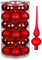 Inge Glas Weihnachtskugeln | 30 Kugeln & Spitze | Christbaumkugeln Baumspitze (Merry Red Spitze rot)