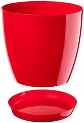 B2C Plant Pot Flower 20 Colours 9 sizes Gloss Plastic Plant Pots Planter Saucer Tray Deco (20 cm/ 7.9 inch, Red)