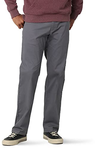 Lee Men's Extreme Motion Flat Front Regular Straight Pant Painter Gray 36W x 32L