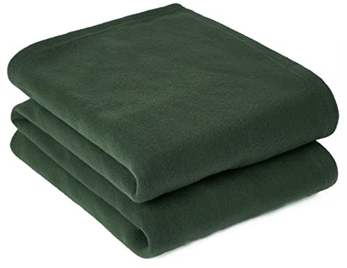 Dreamscene Wholesale 10 x Fleece Blanket Green Throw, Soft Cosy Warm Throws for Sofas Bed Couch Settee Throws Joblot Outdoor Travel Blanket Multipack Single Bed Throw, Forest Green - 120 x 150cm