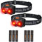 BORUIT 2 PCS Linterna Frontal Luz Roja Blanca Frontales LED Alta Potencia con 6 Pilas AAA, 4 Modos, Ángulo Ajustable, IPX4 Impermeable para Niño Adulto Pesca, Camping, Caza, Emergencia