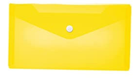 HERMA 20033 Dokumententasche DIN lang transparent gelb, kleiner Sichttaschen Umschlag mit Druckknopf, Briefumschlag aus Plastik für Schule, Uni, Büro, Reise