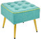 Baroni Home Gepolsterter Hocker aus Stoff, Quadratischer Hocker mit Beinen aus Naturholz, Fußstütze, Stuhl, 40x40x35 cm, Türkis, Grüner Rand