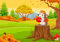 adrium Acryl-Bild 40 x 30 cm: Cartoon-Igel mit rotem Apfel im Herbstwald(129270454)