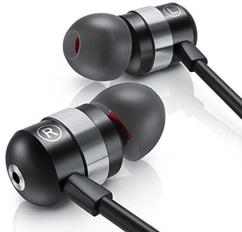 CSL - In-Ear-Kopfhörer, Kopfhörer mit Kabel 3,5mm Klinkenstecker, Earphones, Curved Look, Schwarz Silber