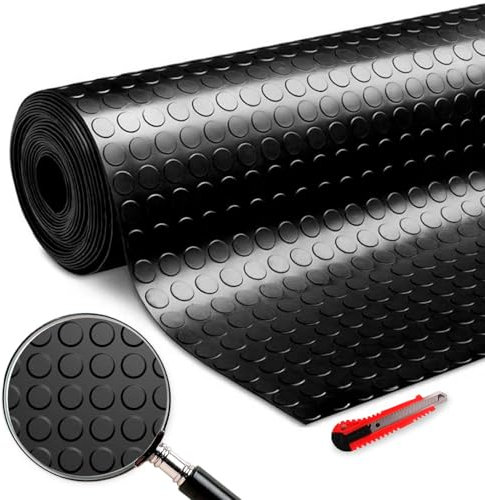 Suelo de Caucho antideslizante, Alfombra Goma rollo, diseño circulo 1Mts (Ancho) x 50cm (Largo) Espesor 3mm, Furgoneta, PVC Taller, Antideslizante Suelo, moqueta resistente al Agua y Fácil de Limpiar.