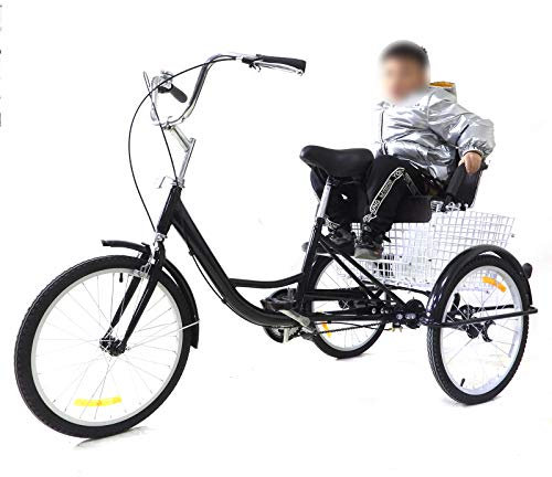 WSIKGHU Adult 3-Wheeler Tricycle With Child Seat and Cargo Basket, 20 Wheels (155-180CM, 120KG)