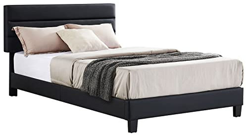 CARO-Möbel Polsterbett Greenport 120x200 cm, Bett mit Kunstleder in schwarz, modernes Einzelbett im skandinavischen Stil, bequemes gepolstertes Bett inkl. Lattenrost