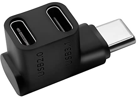 GELRHONR USB C Splitter, Type-C A USB 3,1 USB C Conector de Extensión de Carga PD100W, Soporte de Datos/VideoTransfer, Adaptador USB C Macho A Dual USB-C Hembra de 90 Grados