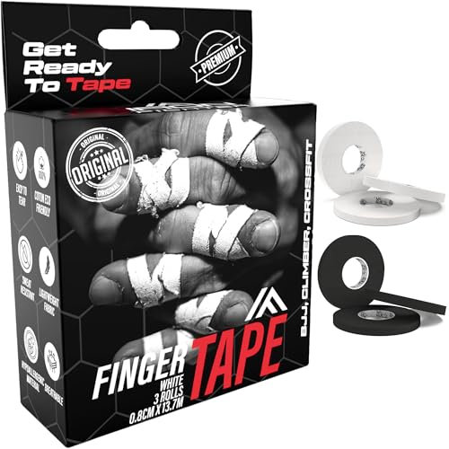 IRON FIGHTER 3X Rolle Sporttape 0,8cm x 13,7m (41m) Weiß - Fingertape, Fingerbandage Sport, Tape Sport, Schutz Fingerband Arthritis Bjj Jiu Jitsu, Crossfit, Klettern, Volleyball, MMA, Fitnessstudio