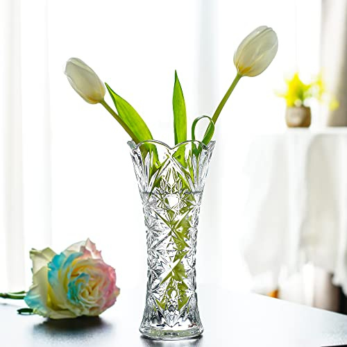 Kanpura 19,3 cm klare Glas-Blumenvase, verdickte Kristallglasvase für Blumen und Weihnachtsdekoration, Sonnenblumen-Design (1 Stück)