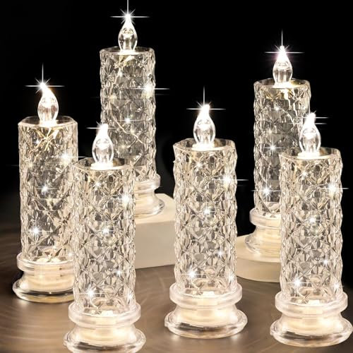 SupBri Rose Shadow LED Flameless Candles, 6PCS Romantic Battery Operated Candles Led Pillar Candles for Valentines Anniversary Wedding Christmas Decorations(White, D 2.5 x H 7.2)