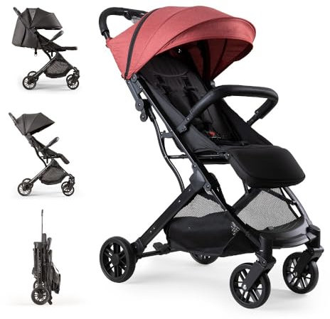 Interbaby Kinderwagen | Reisebuggy von der Geburt bis zu 48 Monaten oder 22 Kg | Quick Fold Button, Stoßdämpfer, XXL-Wechselverdeck, Baby Buggy Minimum Plus Space Rot
