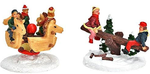 meindekoartikel 2er Set Figuren - Spielgeräte für Spielplatz - Lichthaus Winterwelt - Miniaturfiguren Miniatur-Modell für ihre Miniaturwelt