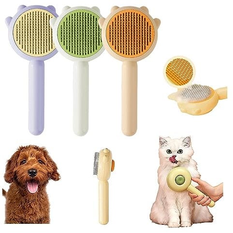 Cuddles and Meow Brush, Cuddles Meow Cat Hair Remover, and Knots Remover with One-Click Cleaning Button, Soft Stroke Brushand Purry Self Cleaning Brush for Cats and Dogs (green)