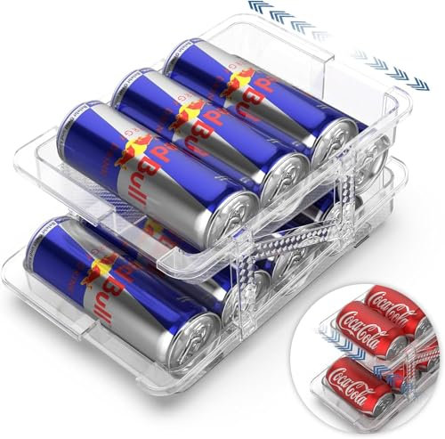Anhow Einstellbar Kühlschrank Organizer Dosen, Doppelschicht Dosenspender Verstellbarer Breite Dosenhalter Kühlschrank für 250ml/330ml/1L Getränkedosen Bier Sprudel Soda - Transparent