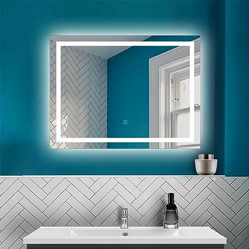 HAPAOSO LED Badspiegel mit Beleuchtung Badezimmer Spiegel mit 3 Lichtfarbe + dimmbar + Beschlagfrei + Speicherfunktion Wandspiegel mit Touchschalter Horizontal und Vertikal