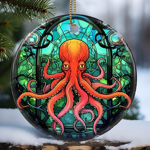 Touber Ornamento natalizio, decorazione natalizia, idea regalo per le vacanze, ricordo cimelio, ceramica rotonda, scambio regalo, idea regalo, polpo
