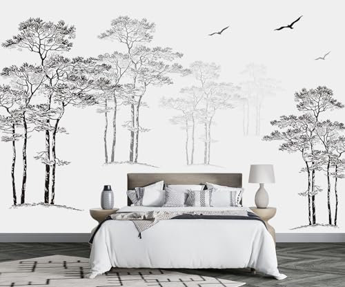 MIWEI Wallpaper Papier Peint Panoramique Résumé Arbre Noir et Blanc Papier Peint Nature Intissé Murale Chambre Salon -MIWEI Wallpaper-128-350cmx256cm