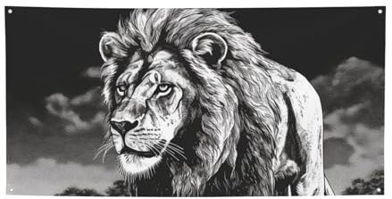 Lion Schwarz-Weiß-Illustrations-Banner, Party-Dekor, Hintergrund, Banner, Geburtstagsparty, Fotografie, Hintergrunddekorationen, Innen- und Außenbereich, Wanddekoration, Banner, Partyzubehör,