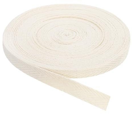 QUARKZMAN Ruban Sergé, 1Pcs 11 Yard x 10mm - Ruban en Tissu de Coton Rouleau à Chevrons Pour Vêtements, Accessoires, Sacs (Beige Blanc)