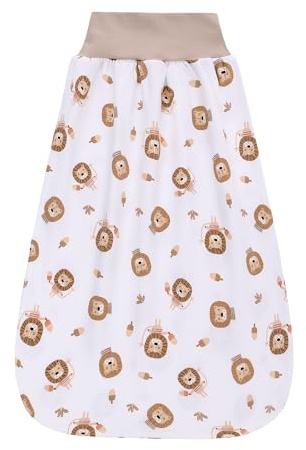 Babyschlafsack 0,5 Tog mit elastischem Bund, Sommer Wickelsack aus Baumwolle, Strampler für Baby Kleinkinder Kinder 0-6 Monate (Weißer Löwe)