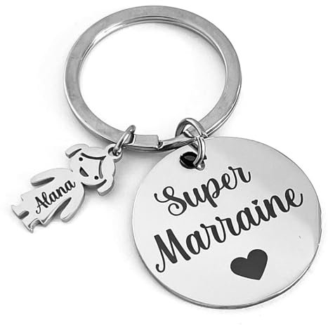 Cadeau Marraine Porte Clé personnalisé avec le prénom de son filleul