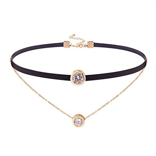 LEGITTA Damen Layered Choker Kette Classic Stretch Samt Gothic Tattoo Velvet Collier Halsband Zirkon Anhänger Halskette für Frauen und Mädchen