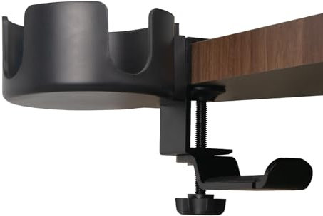Desk Larger Desk Cup Holder with Headphone Hanger, 360° Rotating Desk Anti-Spill Cup Holder with Headset Stand, Aluminum Alloy+ Plastic, Clamp On Desk Organizer, Office & Gaming Desk Accessories