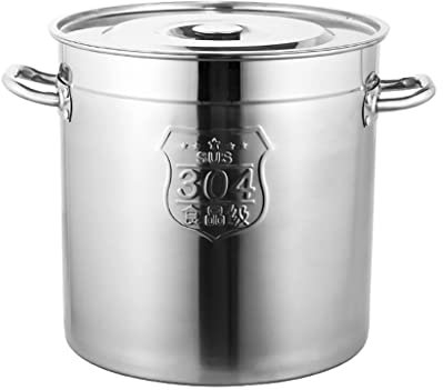 Olla con tapa Olla de cocción con fondo compuesto de acero inoxidable Cubo de vino Cubo Lata de leche para almacenar alimentos, 6-160 L (Color: Plata, Tamaño: 20 * 25 cm (6 L)) (Plata 30 * 30 cm (20