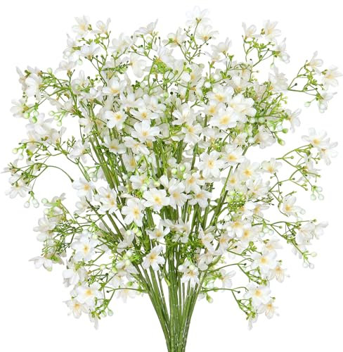 MEIVINES Künstliche Blumen 8 Bündel Künstliche Blumen Seidenblumen Wie Echt Kunstblume Balkon Dekorative Künstliches Blumen Faux Kunststoff UV-beständige Blumen für Gräber und Garten (67cm,Weiß)