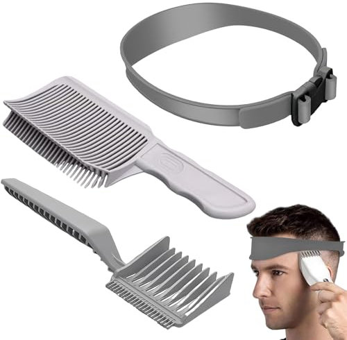 Verstellbare Fade Kamm, Barber Kamm Übergang Männer, Gebogener Positionierungskamm Und Silikon Haarschneide Schablone, Haare Schneiden Werkzeug Ideal für Selbsthaarschnitte grau
